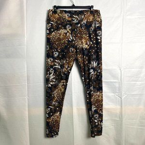 lularoe tall & curvy patterned brown and white cheetah flower leggings